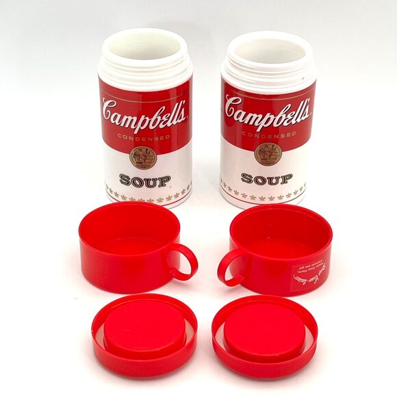 Campbells Soup Thermos Set Of 2 Vintage Style Insulated Containers Lids Handles - Picture 6 of 14